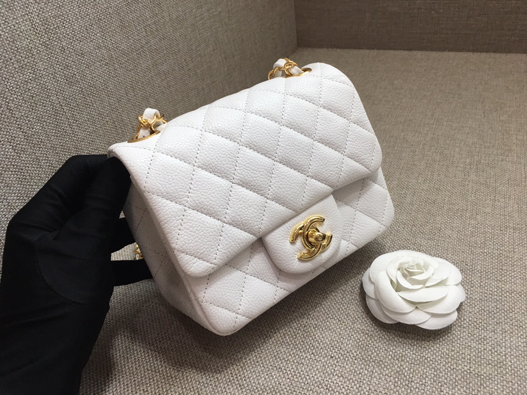 Mini Classic Flap Caviar Bag A01115 White/Gold